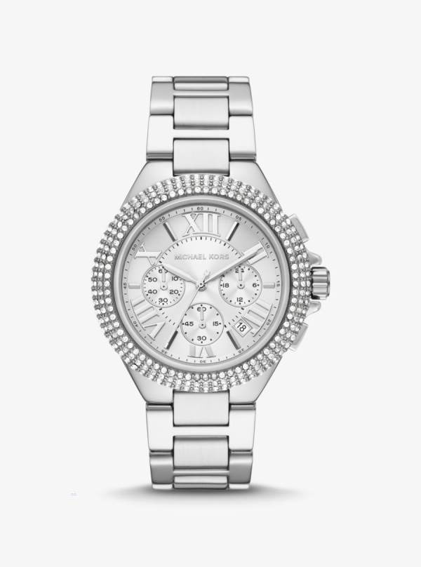 Damske Sliver-tone Hodinky Michael Kors Oversized Camille Pavé Strieborne - Hodinky Michael Kors Sleva | WRSXO-6923